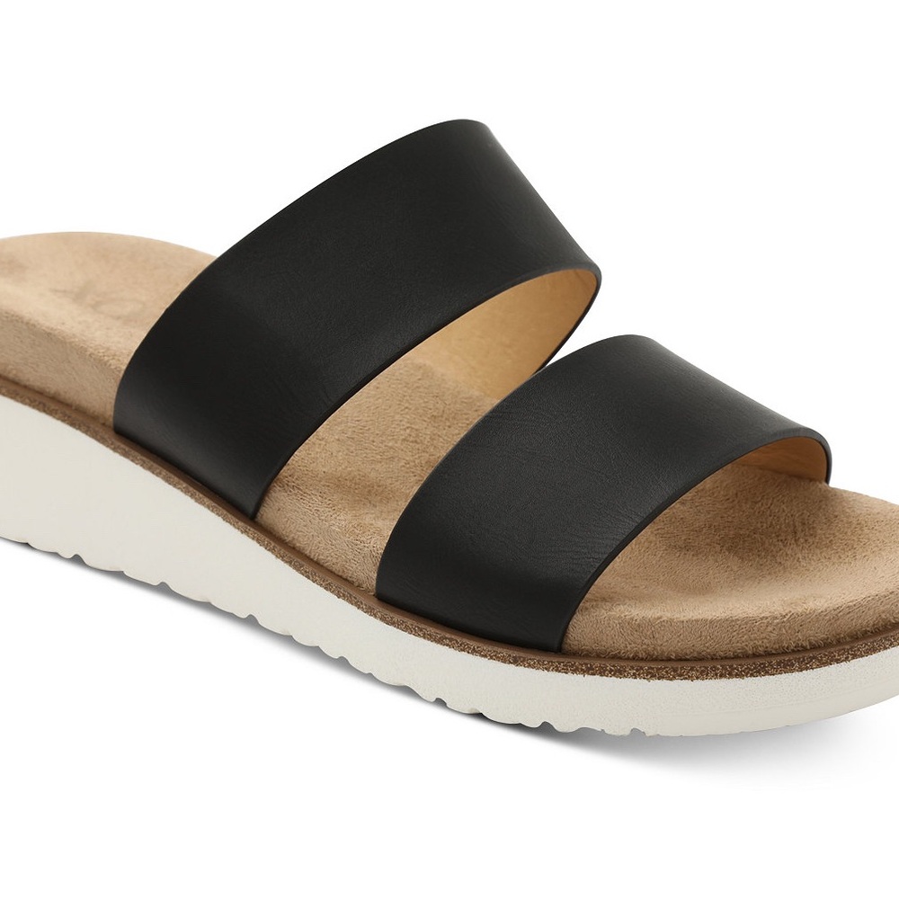 XOXO Black and Tan Slide Sandals